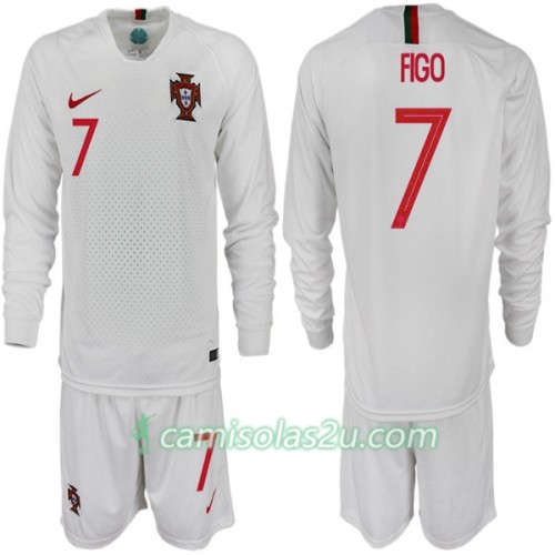 Camisolas de Futebol Portugal FIGO 7 Criança Equipamento Alternativa Copa do Mundo 2018 Manga Comprida Camisolas de Futebol Portugal FIGO 7 Criança Equipamento Alternativa Copa do Mundo 2018 Manga Comprida
